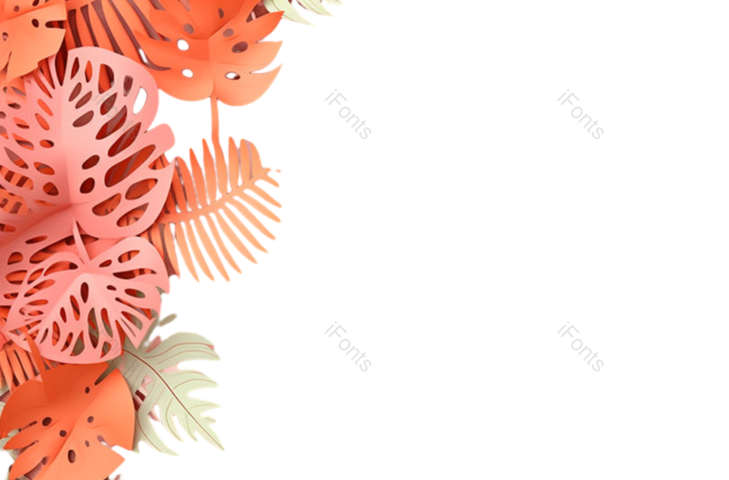 树叶图片,剪纸风元素,卡通叶子PNG,棕榈叶子免抠素材